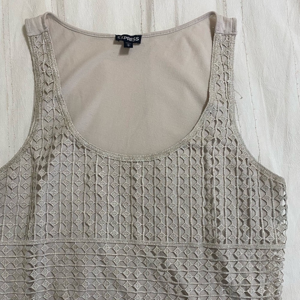 Champagne Colored Express Geometric Overlay Tank Top